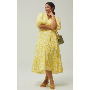 Anthropologie Hutch Midi Dress Women 2X Yellow White Lemons Cottagecore Festival